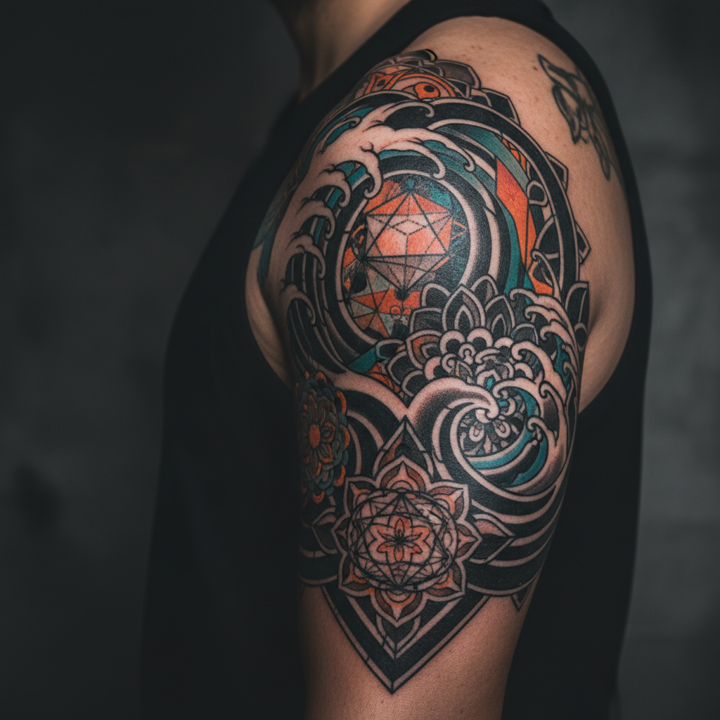 Geometric neo-traditional tattoo by Kai
