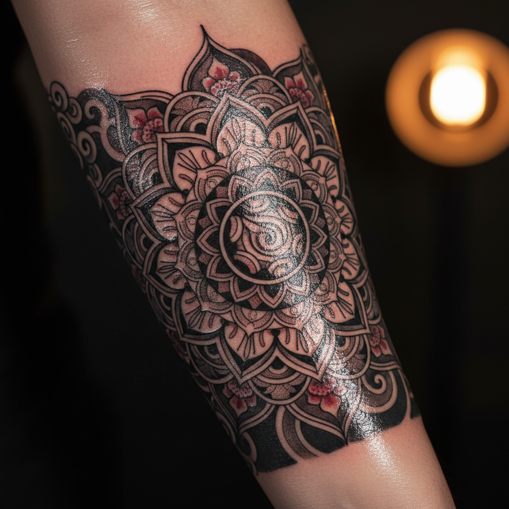 Mandala dotwork tattoo by Kai